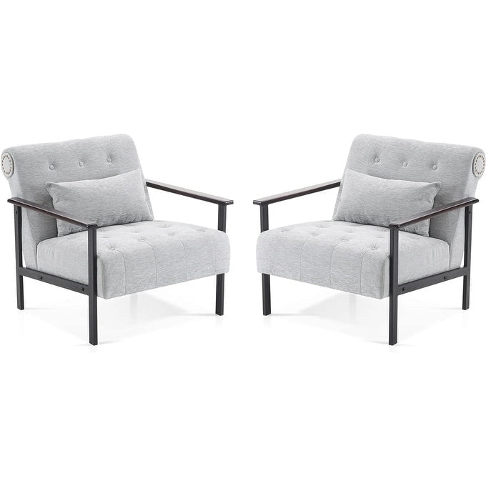 Modern Chenille Accent Chair with Button Details and Steel Legs
