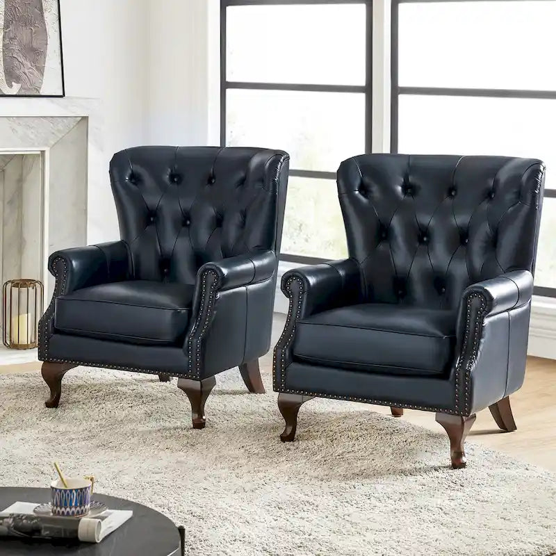 Gerhard Genuine Leather Armchair with Nailhead Trims and Removable Cushion Set of 2 by HULALA HOME