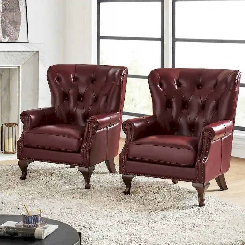 Tufted Wingback Armchair with Nailhead Trim and Removable Seat Cushion
