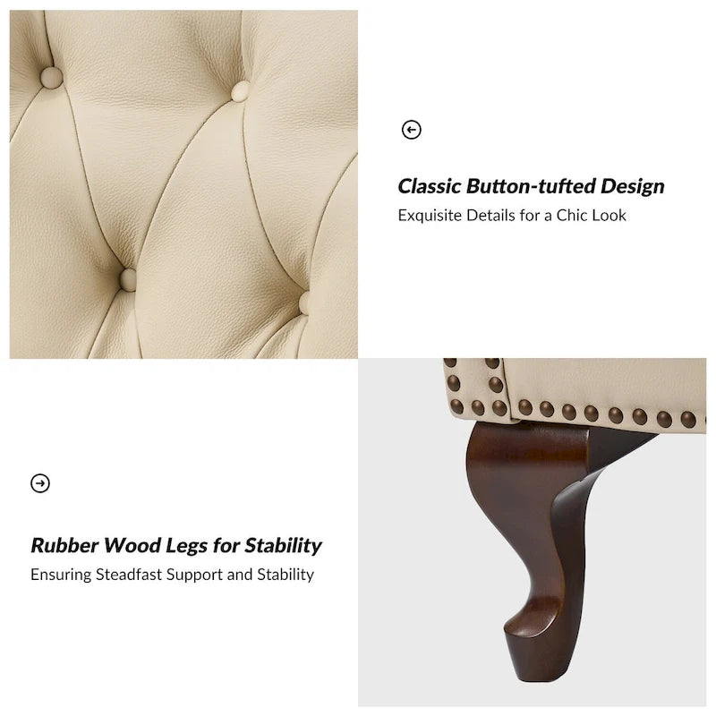 Poltrona trapuntata con schienale alto e borchie decorative, cuscino di seduta rimovibile