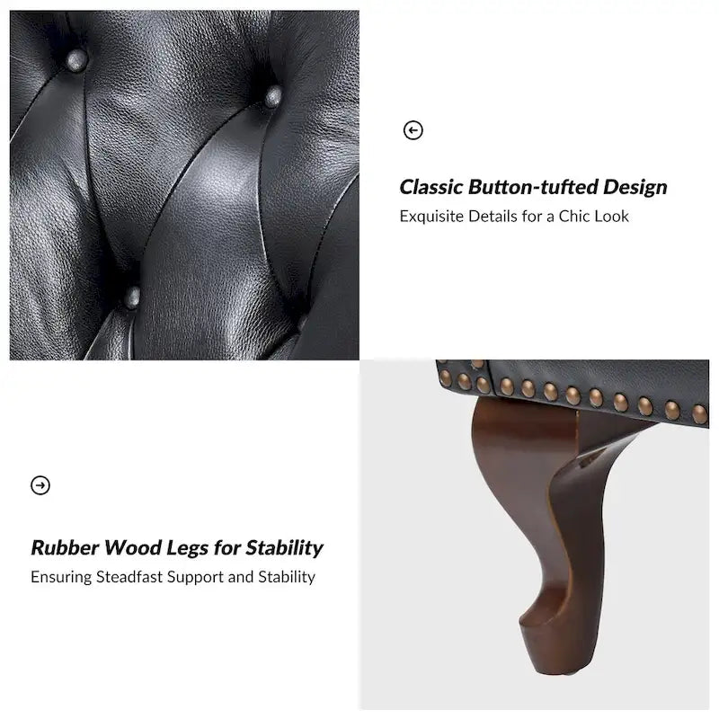Poltrona trapuntata con schienale alto e borchie decorative, cuscino di seduta rimovibile
