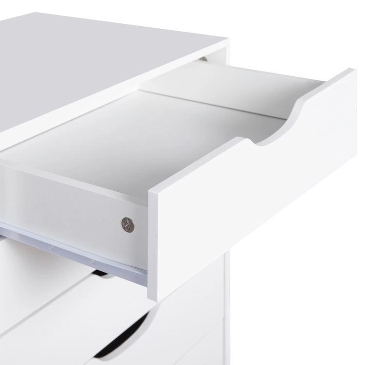 Schmaler Holzschrank mit neun Schubladen und eingelassenen Griffmulden