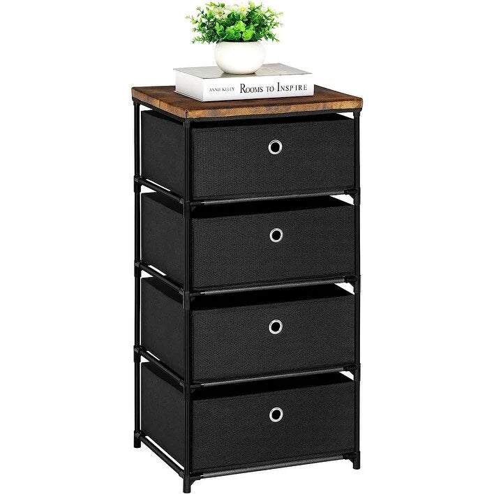 Slim Fabric Storage Tower with Four Drawers and Steel Frame