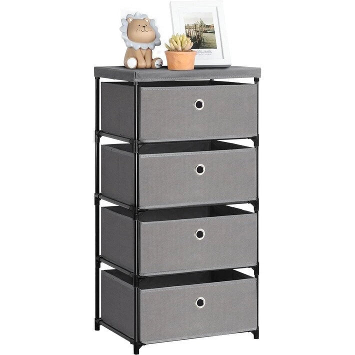 Slim Fabric Storage Tower with Four Drawers and Steel Frame