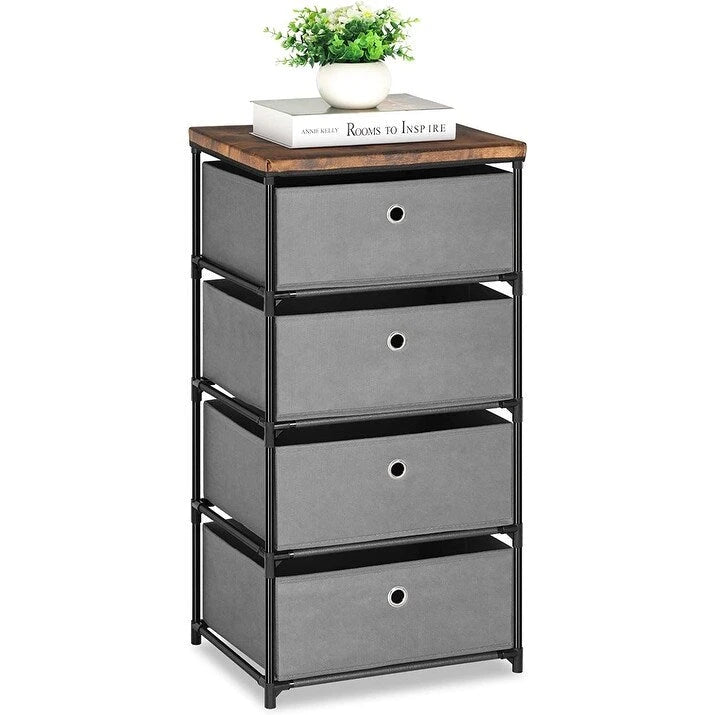 Slim Fabric Storage Tower with Four Drawers and Steel Frame