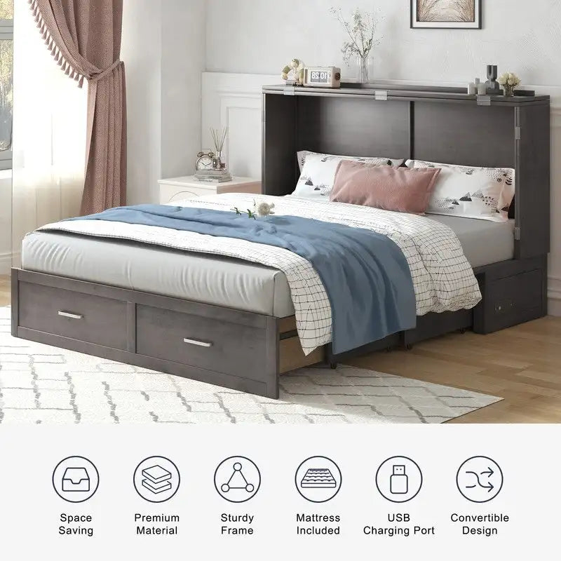 Umwandelbares Queensize-Schrankbett mit Stauraumschublade und Ladestation