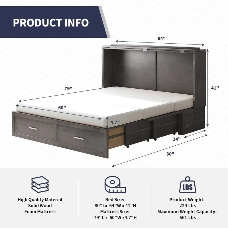 Umwandelbares Queensize-Schrankbett mit Stauraumschublade und Ladestation