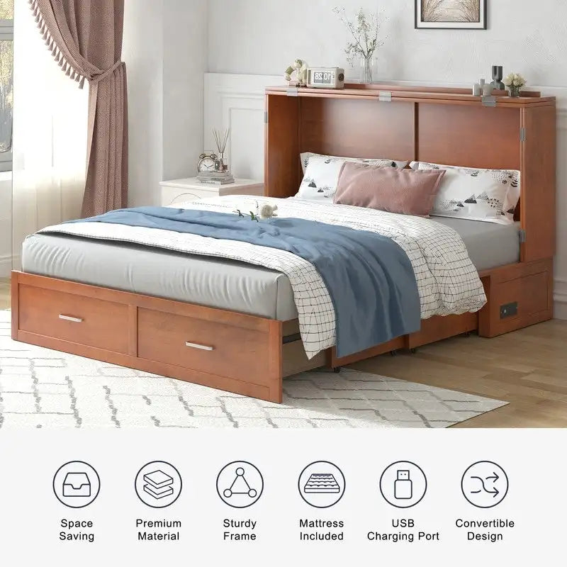 Umwandelbares Queensize-Schrankbett mit Stauraumschublade und Ladestation