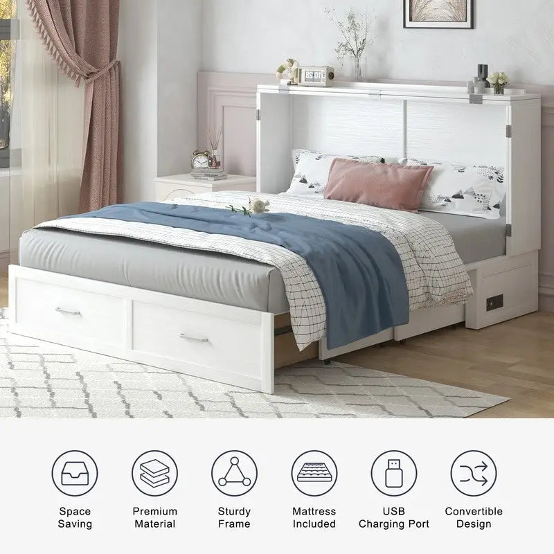 Umwandelbares Queensize-Schrankbett mit Stauraumschublade und Ladestation