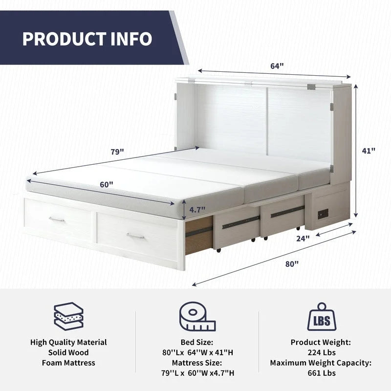 Umwandelbares Queensize-Schrankbett mit Stauraumschublade und Ladestation