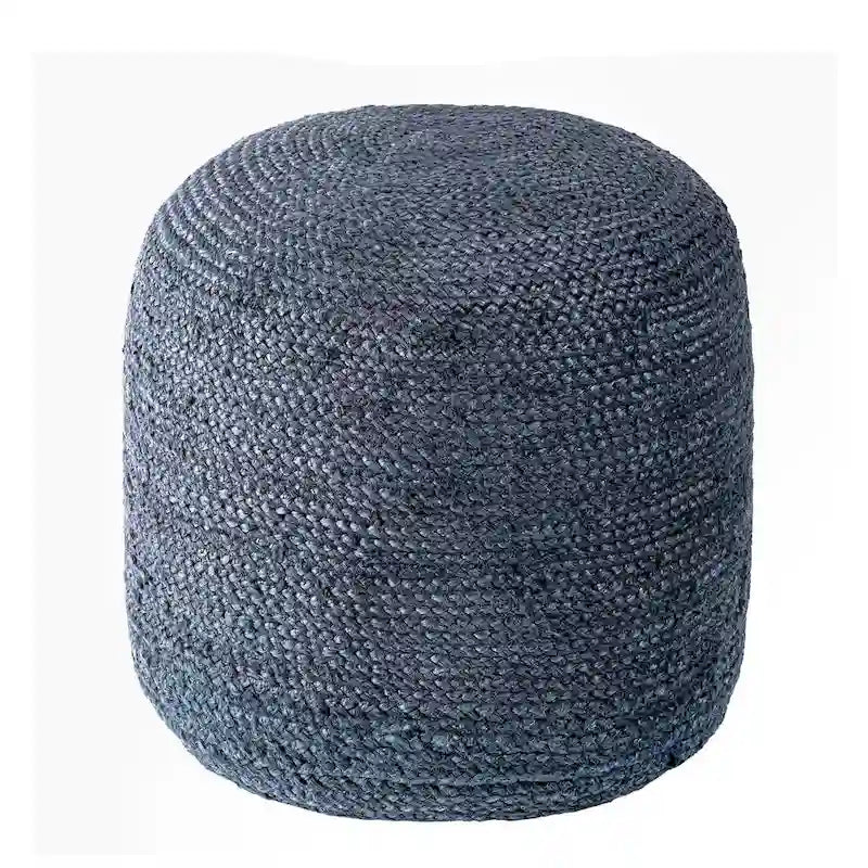 Braided Jute Round Ottoman Pouf with Textured Natural Fiber Cover