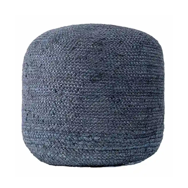 Braided Jute Round Ottoman Pouf with Textured Natural Fiber Cover