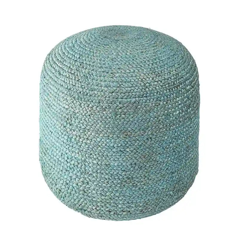 Braided Jute Round Ottoman Pouf with Textured Natural Fiber Cover