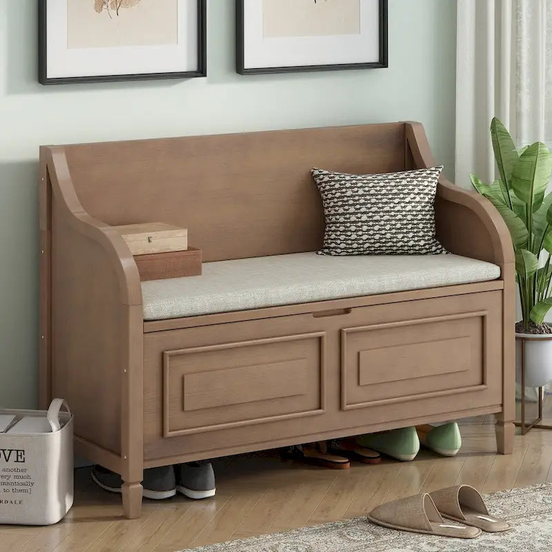 Rustic Entryway Storage Bench with Lift Top and Paneled Front