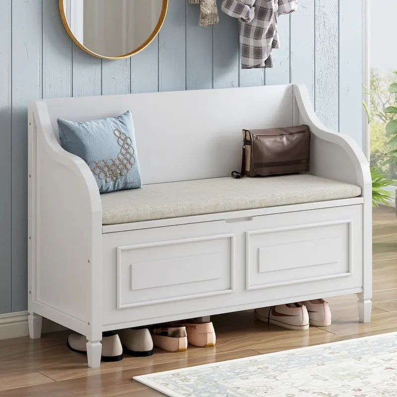 Rustic Entryway Storage Bench with Lift Top and Paneled Front
