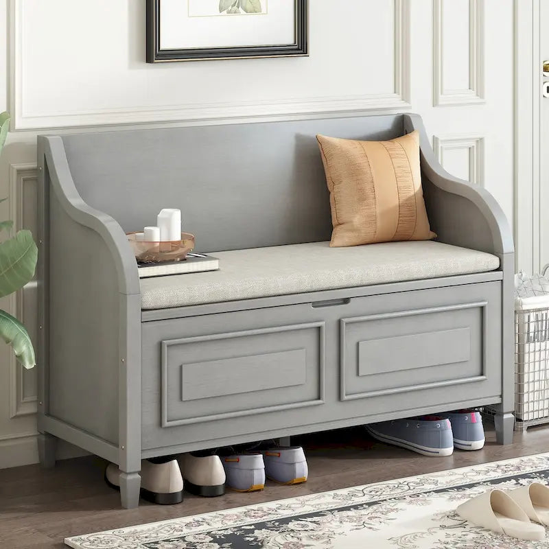 Rustic Entryway Storage Bench with Lift Top and Paneled Front