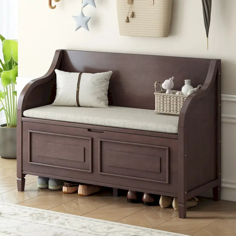 Rustic Entryway Storage Bench with Lift Top and Paneled Front