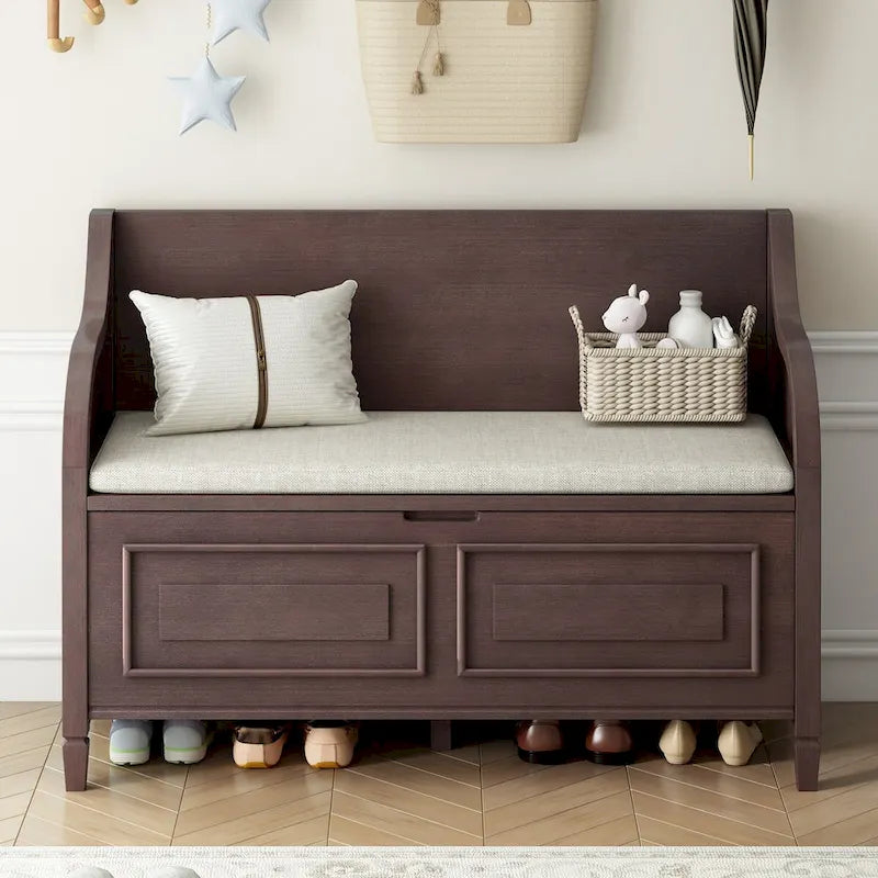 Rustic Entryway Storage Bench with Lift Top and Paneled Front