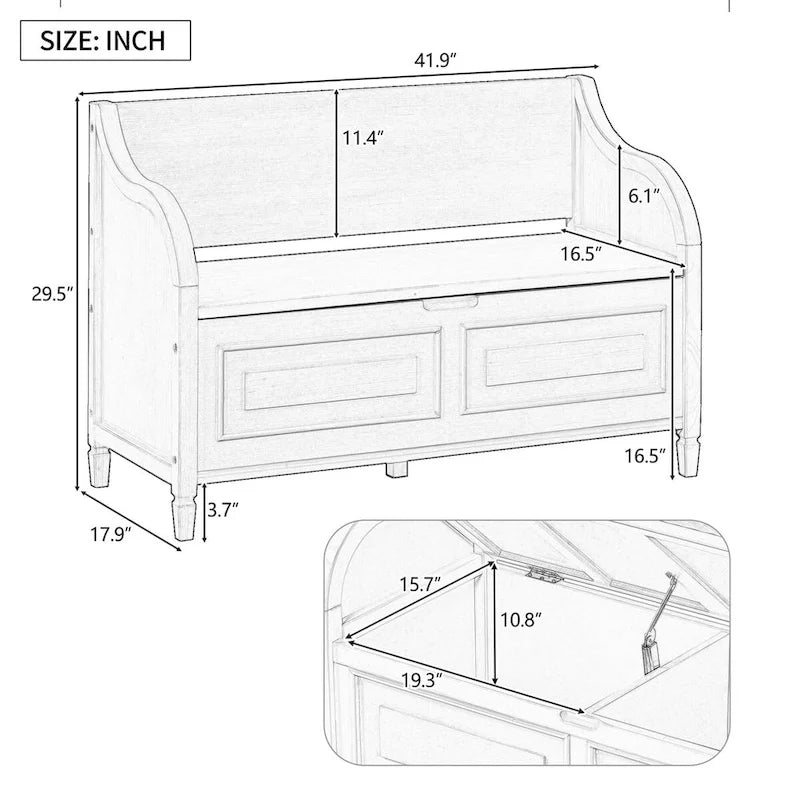Rustic Entryway Storage Bench with Lift Top and Paneled Front