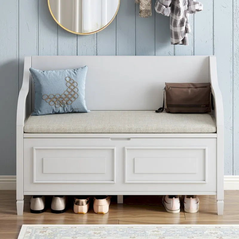 Rustic Entryway Storage Bench with Lift Top and Paneled Front