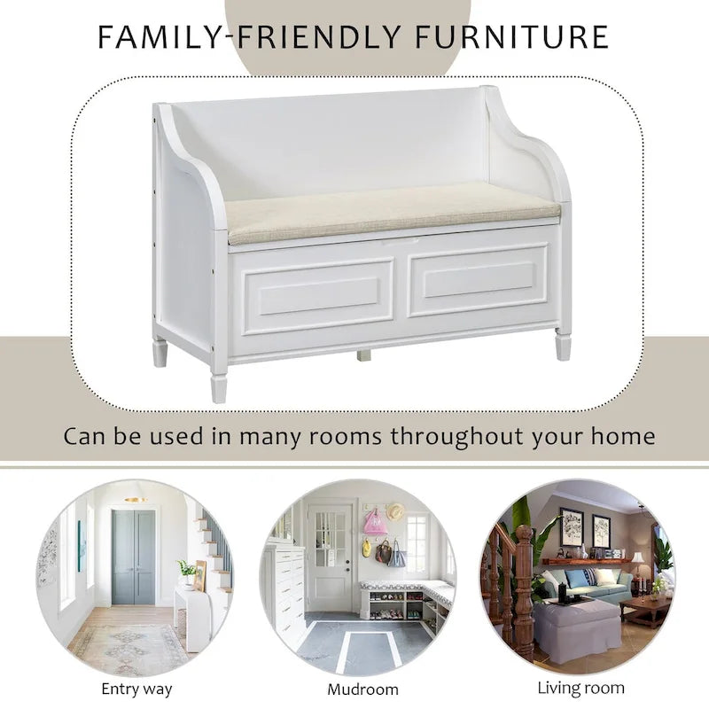 Rustic Entryway Storage Bench with Lift Top and Paneled Front