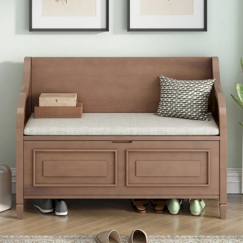 Rustic Entryway Storage Bench with Lift Top and Paneled Front