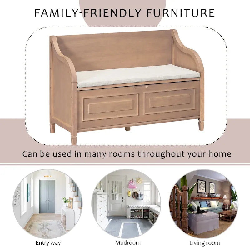 Rustic Entryway Storage Bench with Lift Top and Paneled Front