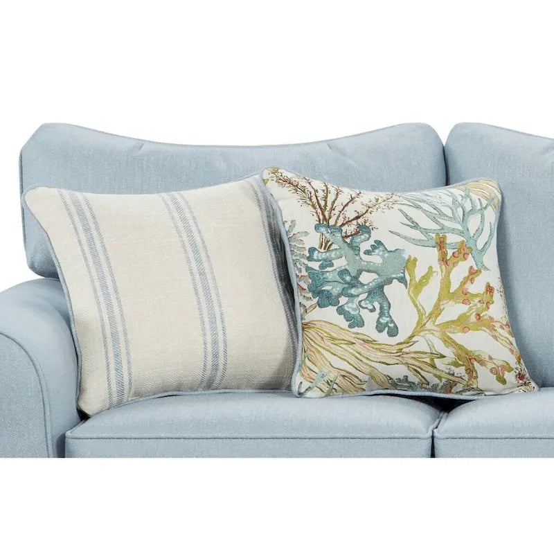 Light Blue Loveseat with Rounded Arms and Reversible Welted Cushions