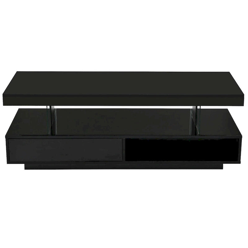 Modern Glossy LED Coffee Table with Drawers and Display Shelves