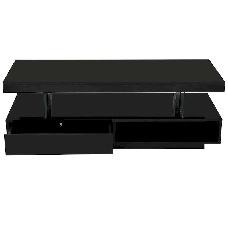 Modern Glossy LED Coffee Table with Drawers and Display Shelves