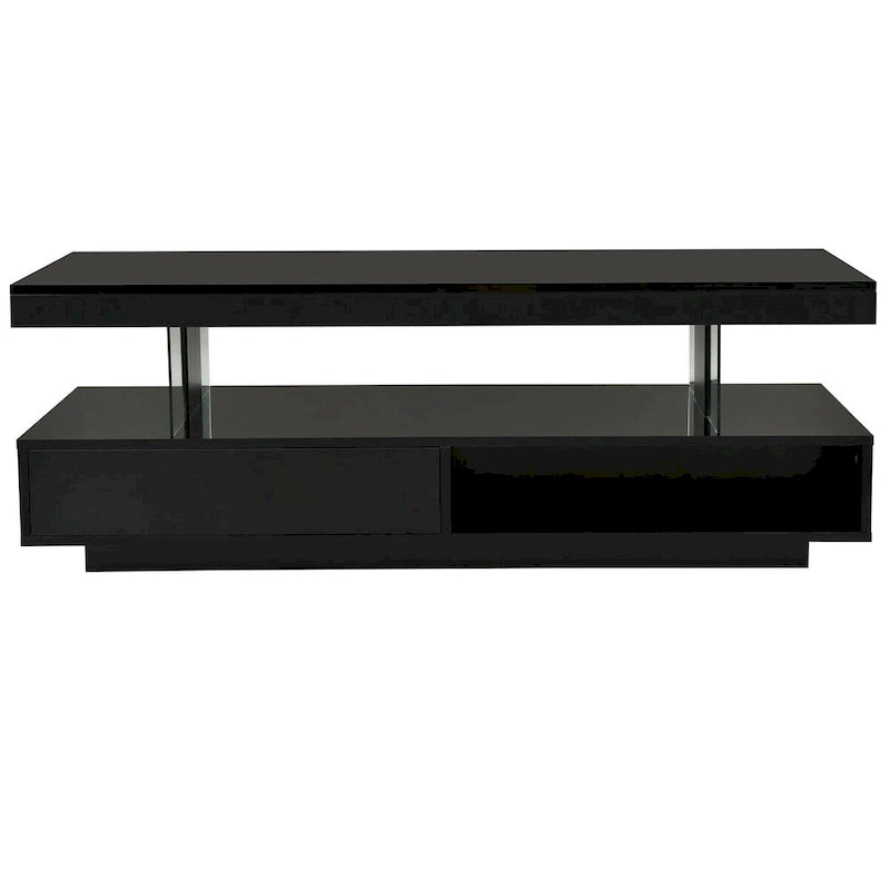 Modern Glossy LED Coffee Table with Drawers and Display Shelves