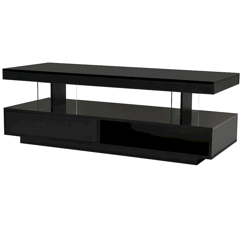 Modern Glossy LED Coffee Table with Drawers and Display Shelves