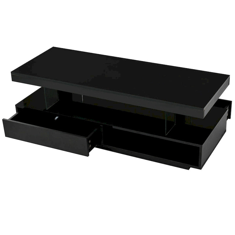 Modern Glossy LED Coffee Table with Drawers and Display Shelves