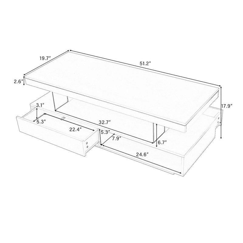 Modern Glossy LED Coffee Table with Drawers and Display Shelves