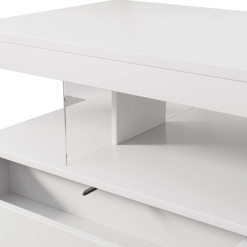 Modern Glossy LED Coffee Table with Drawers and Display Shelves