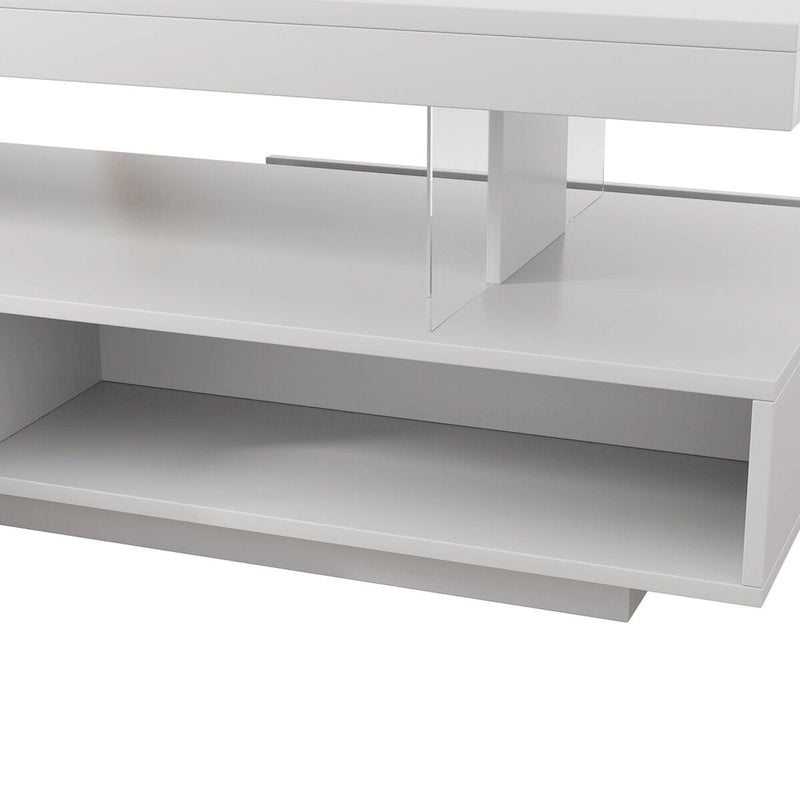 Modern Glossy LED Coffee Table with Drawers and Display Shelves