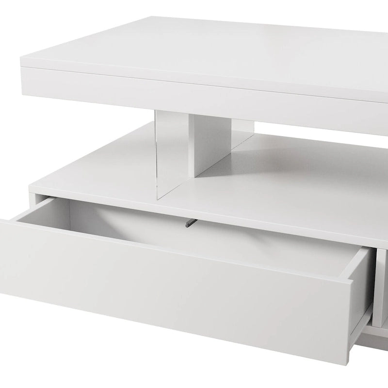 Modern Glossy LED Coffee Table with Drawers and Display Shelves