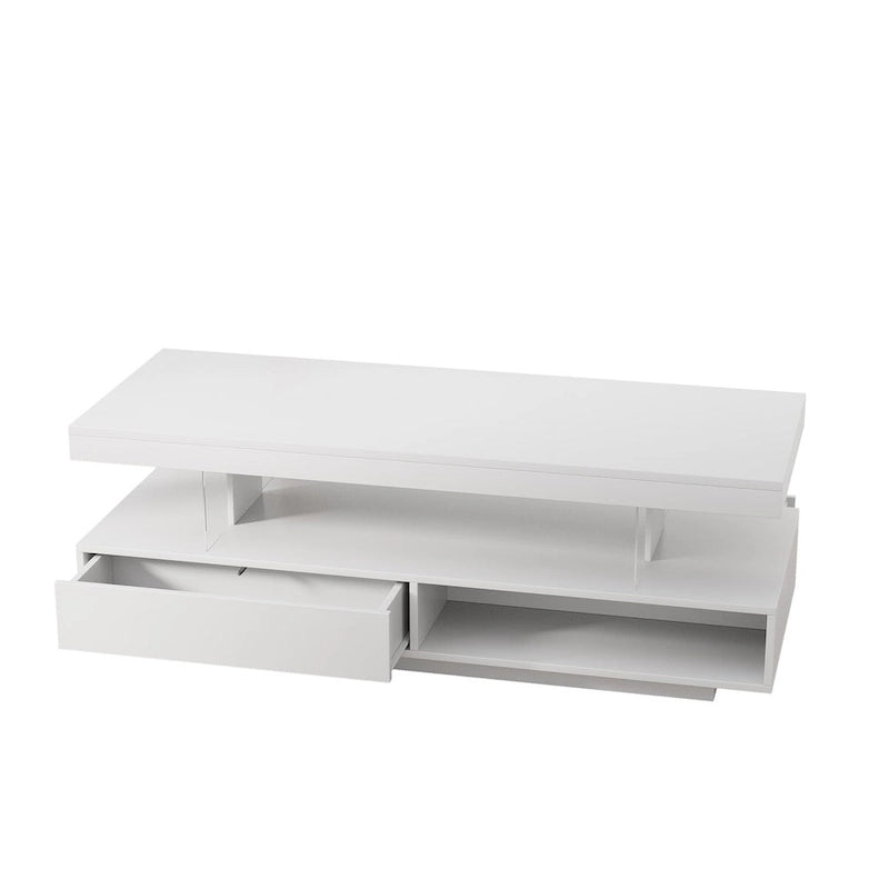 Modern Glossy LED Coffee Table with Drawers and Display Shelves