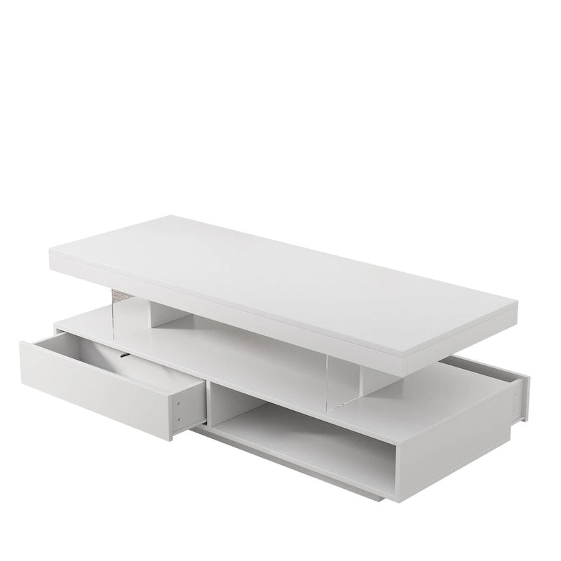 Modern Glossy LED Coffee Table with Drawers and Display Shelves