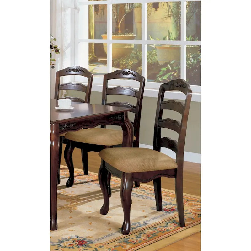 Dark Walnut Wooden Dining Chair with Ladder Back Padded Seat