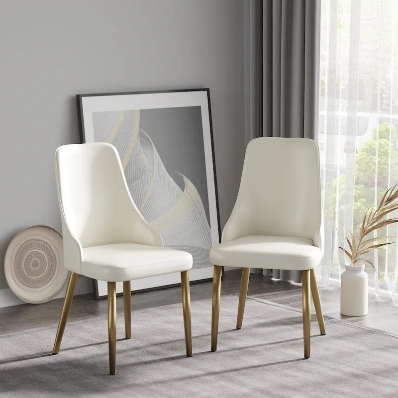 Beige Faux Leather Dining Chair with High Back Metal Legs