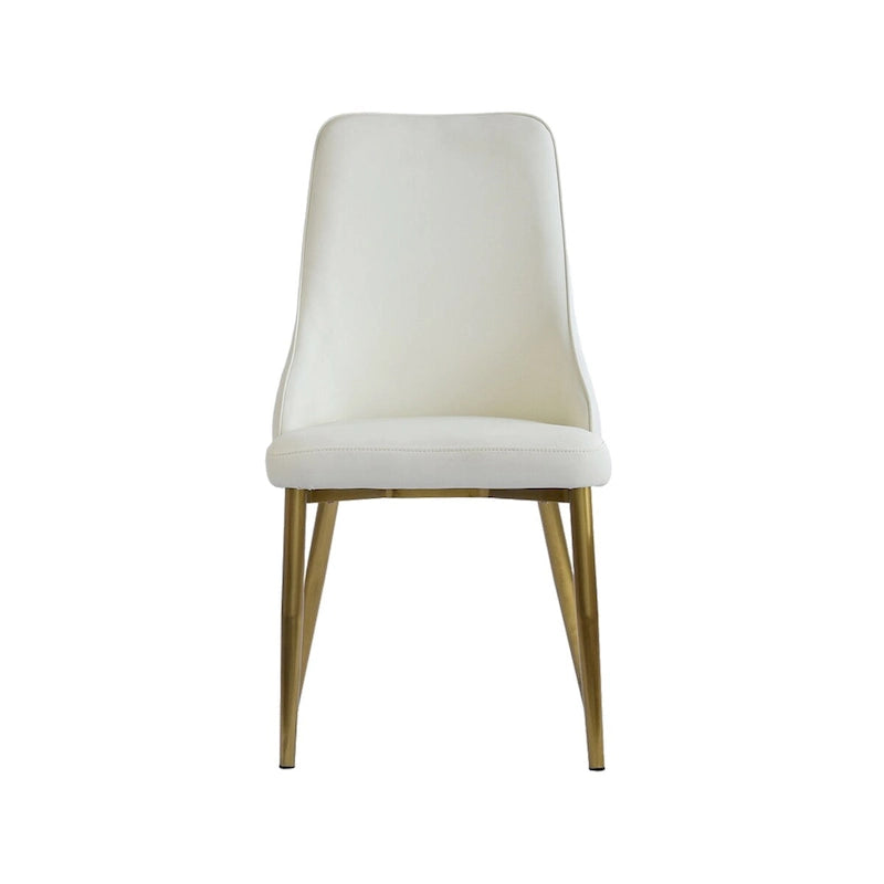 Beige Faux Leather Dining Chair with High Back Metal Legs