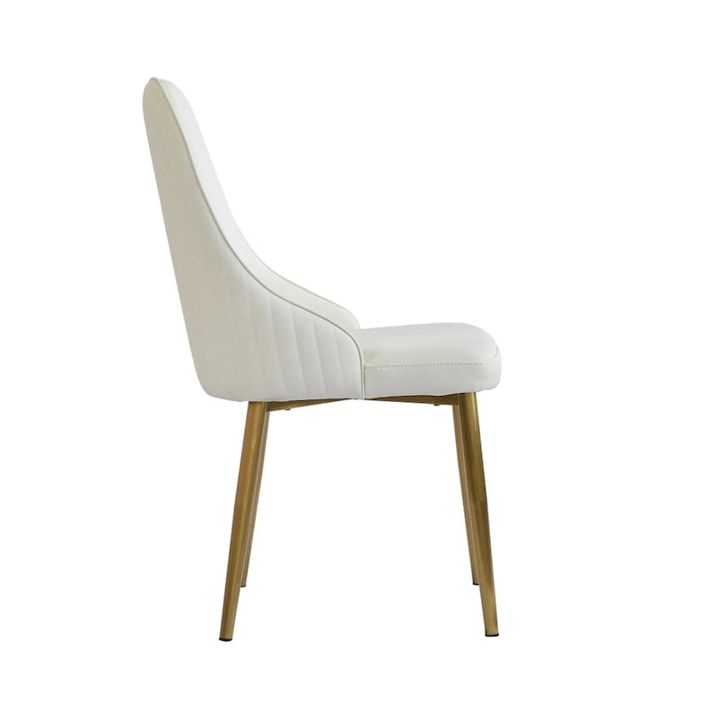 Beige Faux Leather Dining Chair with High Back Metal Legs