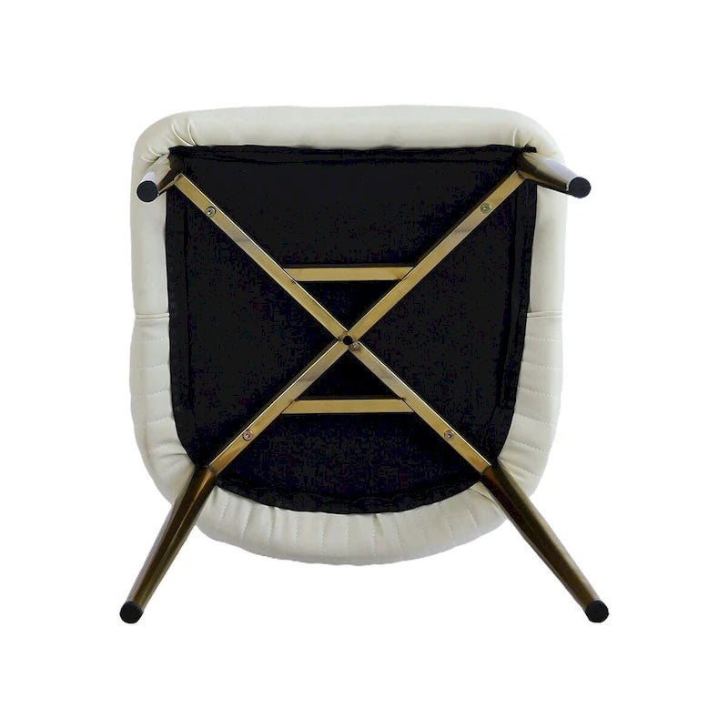 Beige Faux Leather Dining Chair with High Back Metal Legs