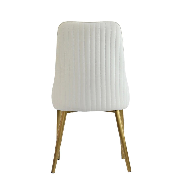Beige Faux Leather Dining Chair with High Back Metal Legs