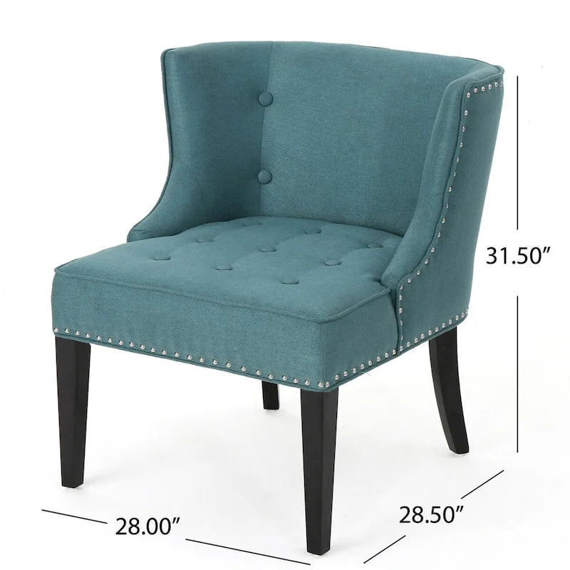 Dark Teal Fabric Accent Chair with Tufting and Nailhead Trim