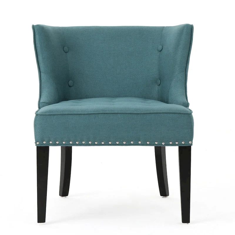 Dark Teal Fabric Accent Chair with Tufting and Nailhead Trim