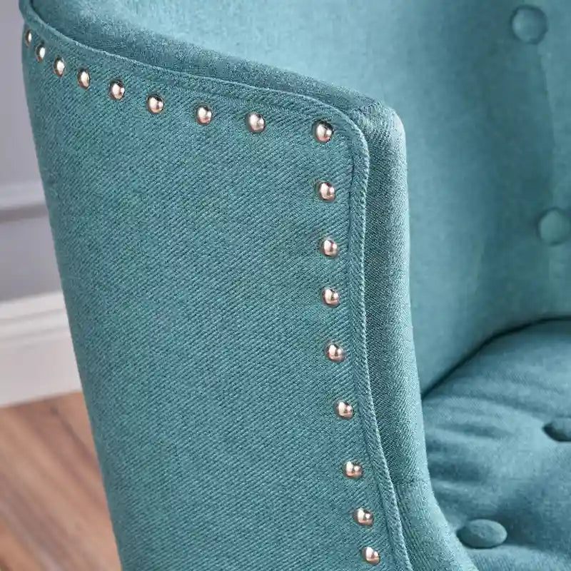 Dark Teal Fabric Accent Chair with Tufting and Nailhead Trim