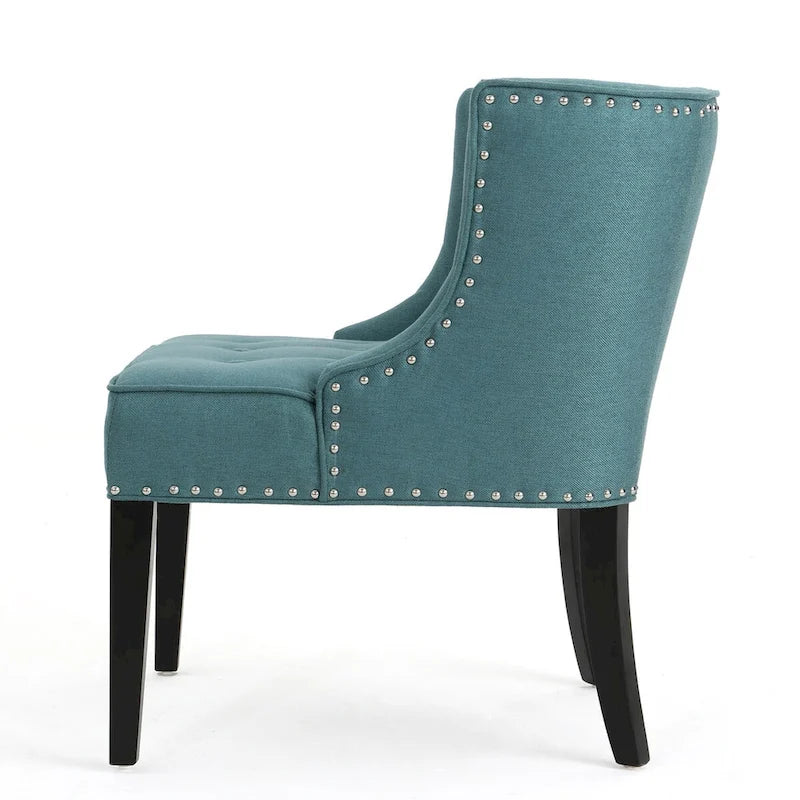 Dark Teal Fabric Accent Chair with Tufting and Nailhead Trim