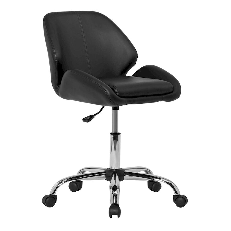 Black Vinyl Adjustable Office Chair with Contoured Back Chrome Base